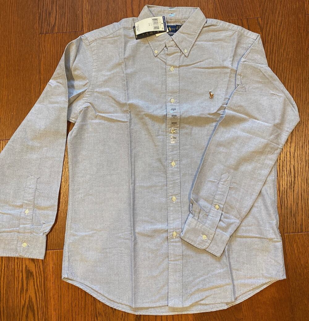 NEW Ralph Lauren Men Slate Blue Oxford Button Down Shirt Classic Fit L